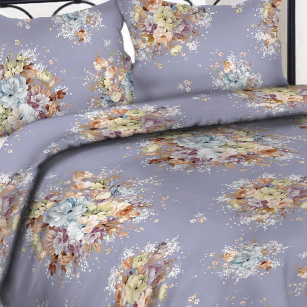 Satiinist voodipesukomplekt lillekimp sinisel