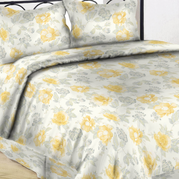 UUS! Satiinist voodipesukomplekt kollane lill